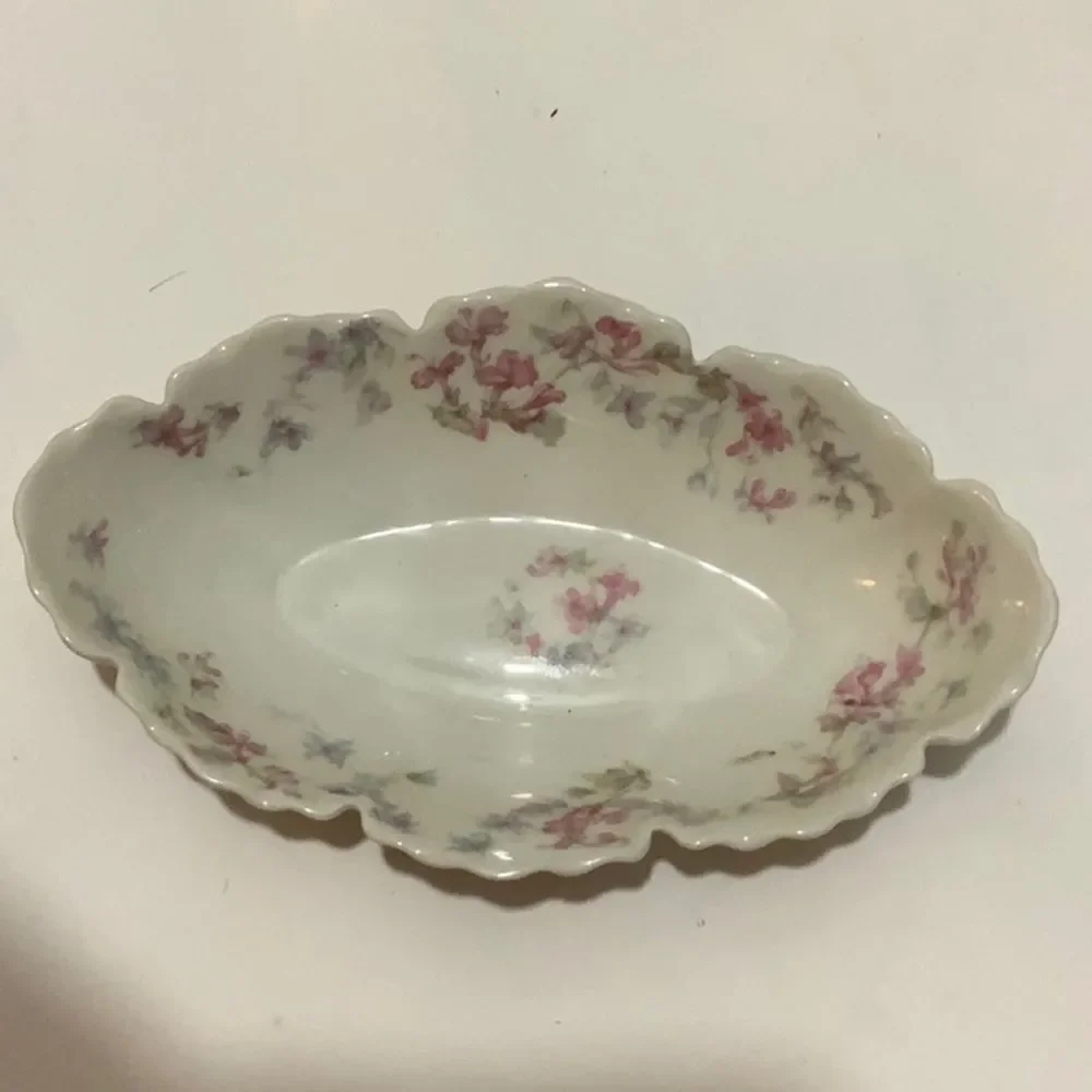 Antique Haviland Limoges Double Scalloped Edge Tray small Pink Flowers 8x4.5” B1